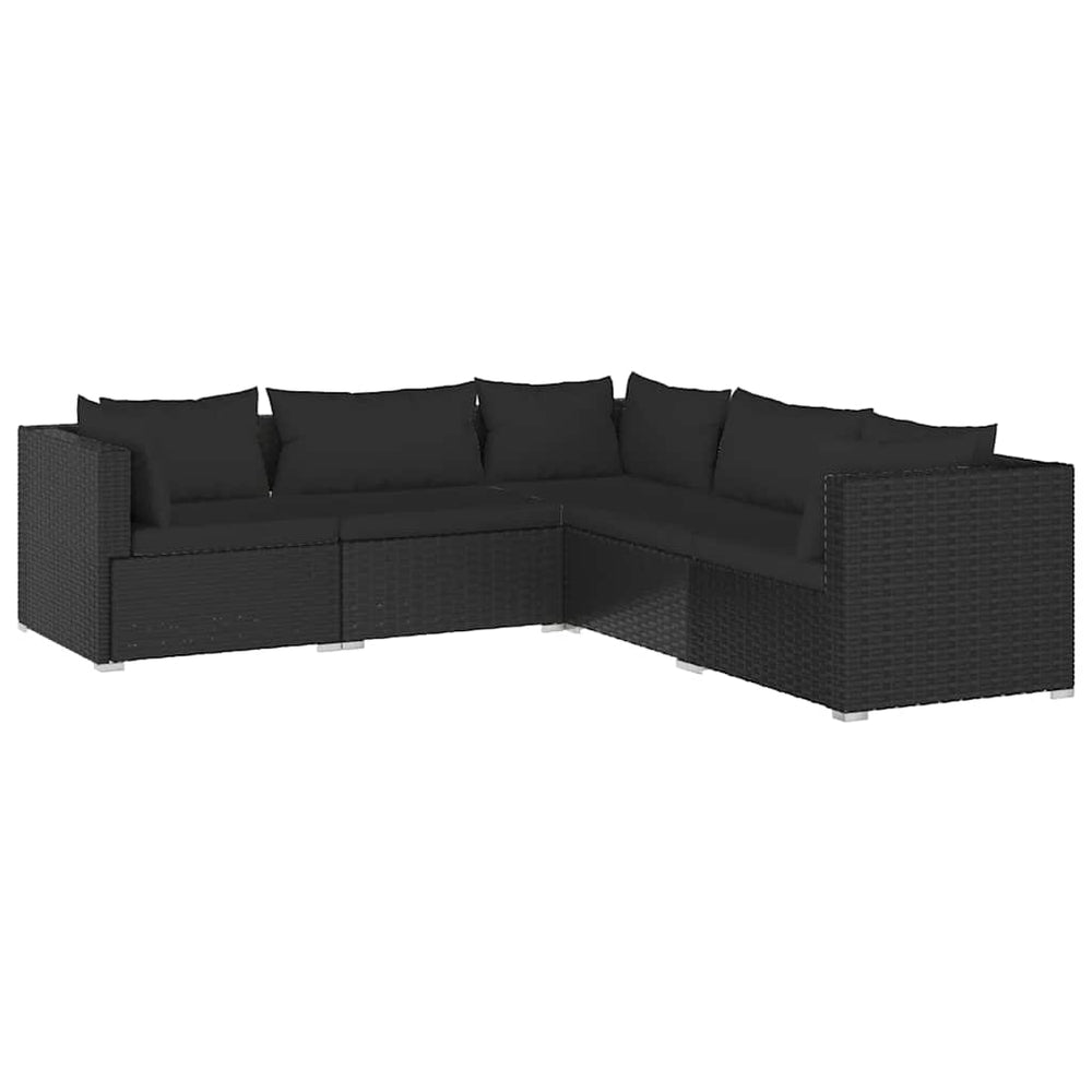 vidaXL Salon de jardin 5 pcs avec coussins résine tressée noir