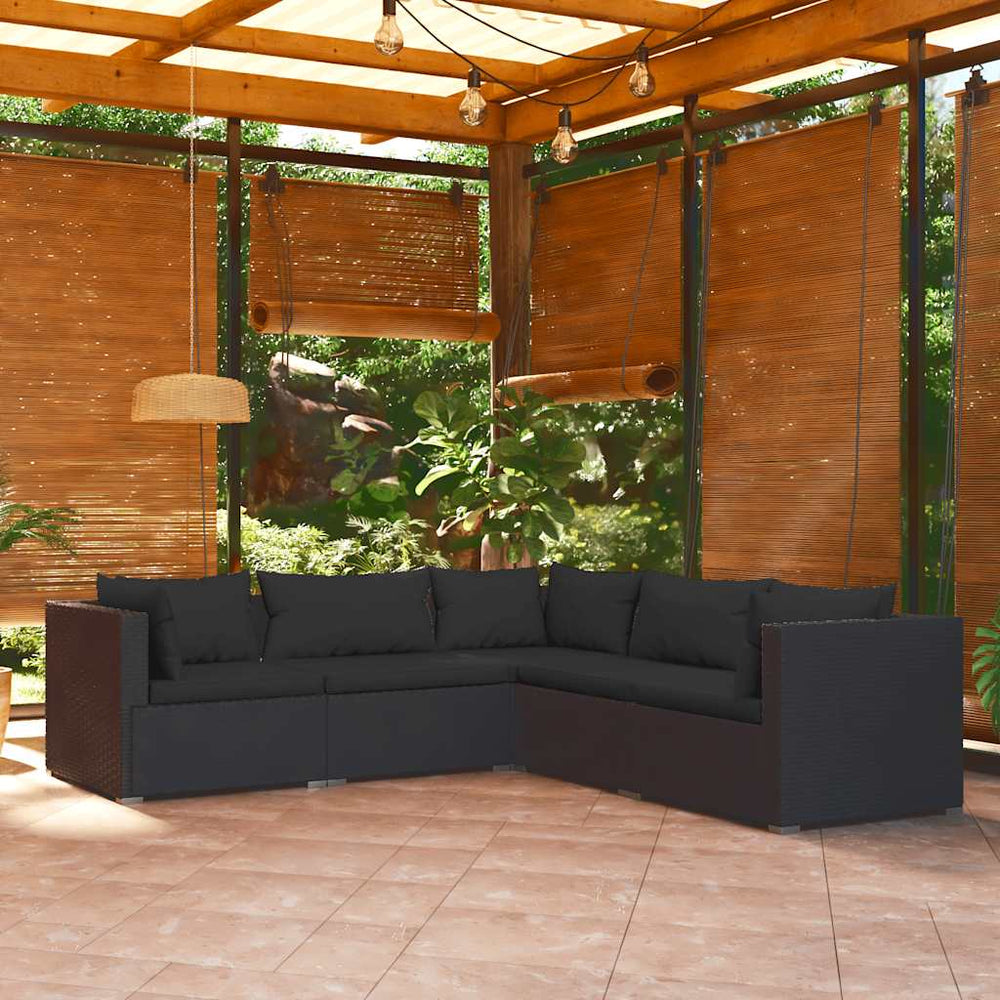 vidaXL Salon de jardin 5 pcs avec coussins résine tressée noir