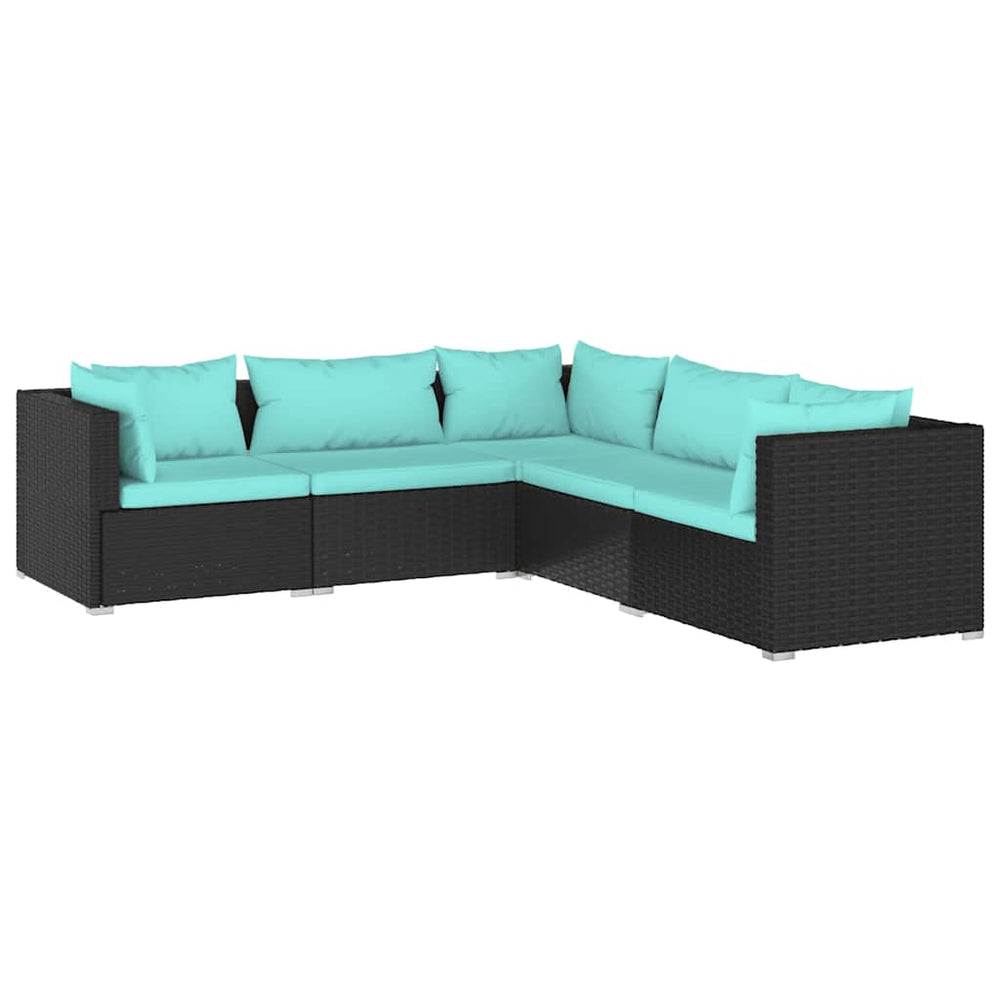 vidaXL Salon de jardin 5 pcs avec coussins résine tressée noir
