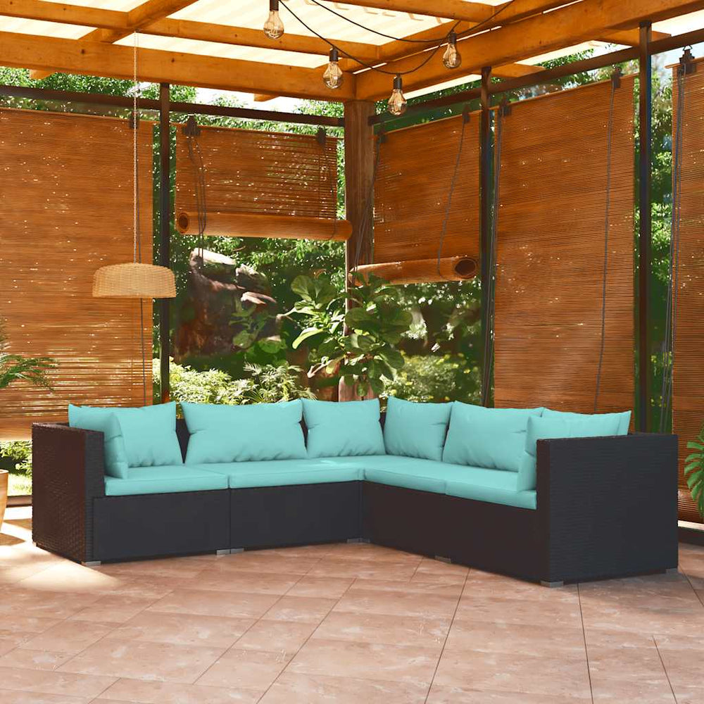vidaXL Salon de jardin 5 pcs avec coussins résine tressée noir