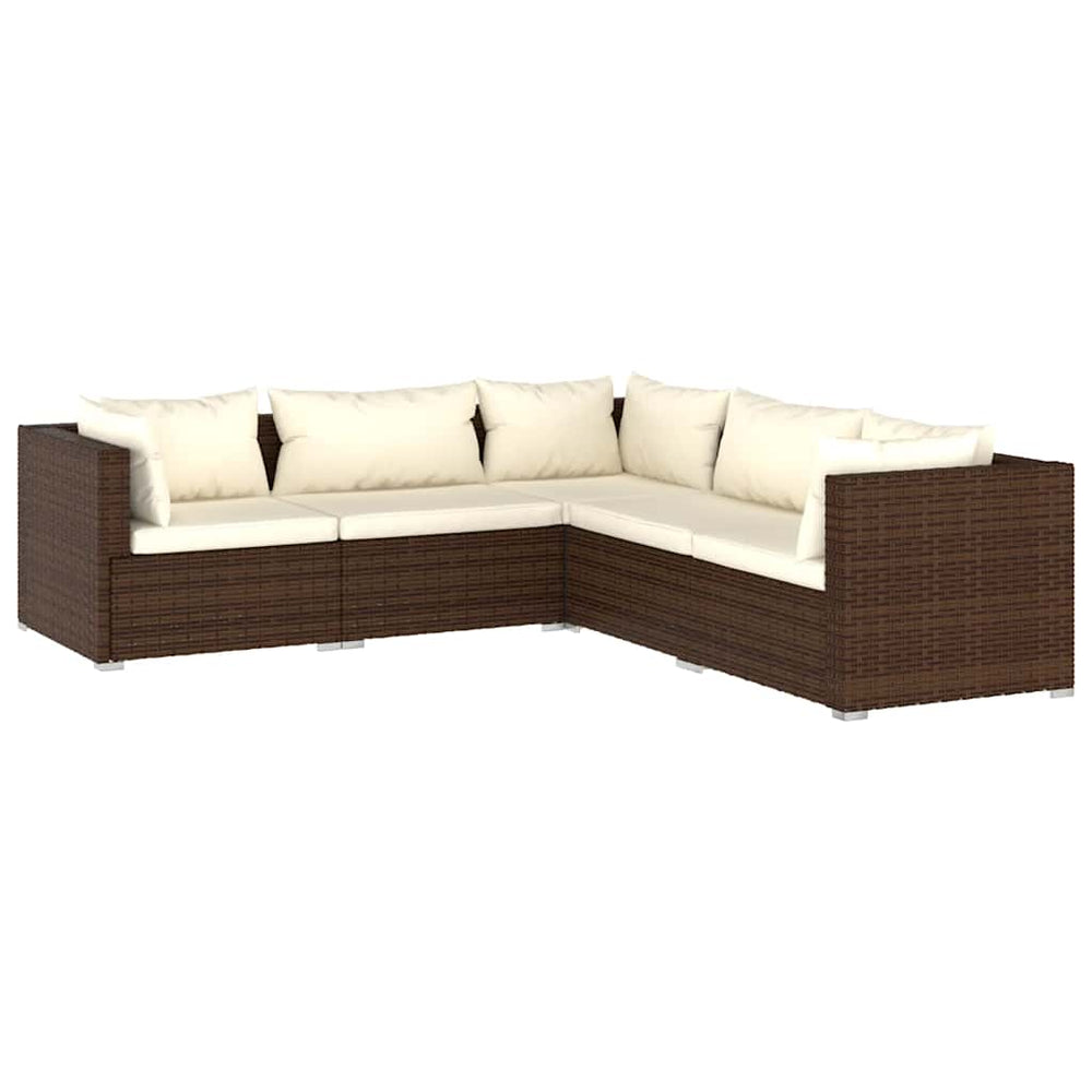vidaXL Salon de jardin 5 pcs avec coussins résine tressée Marron