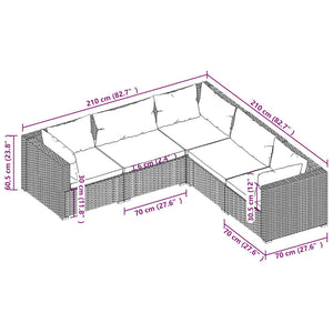 5-tlg. Garten-Lounge-Set mit Kissen Poly Rattan Braun