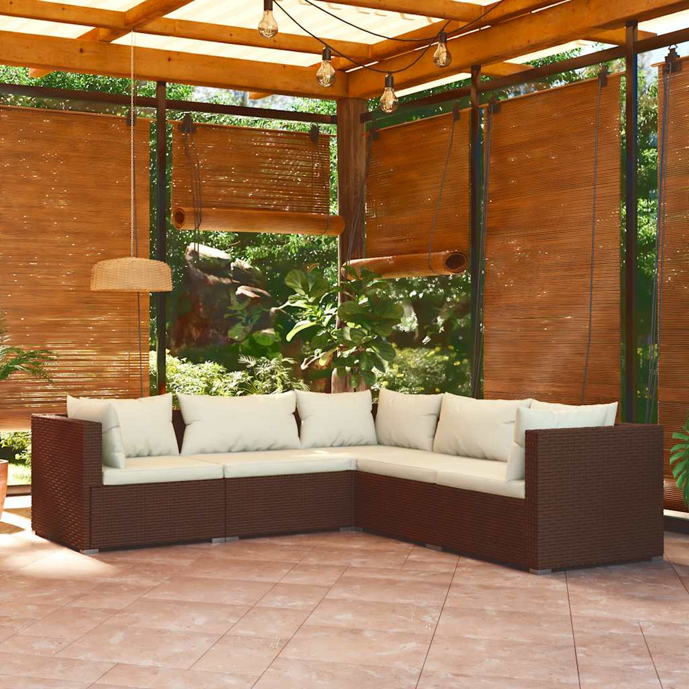 vidaXL Salon de jardin 5 pcs avec coussins résine tressée Marron