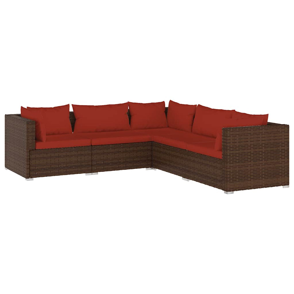 vidaXL Salon de jardin 5 pcs avec coussins résine tressée Marron