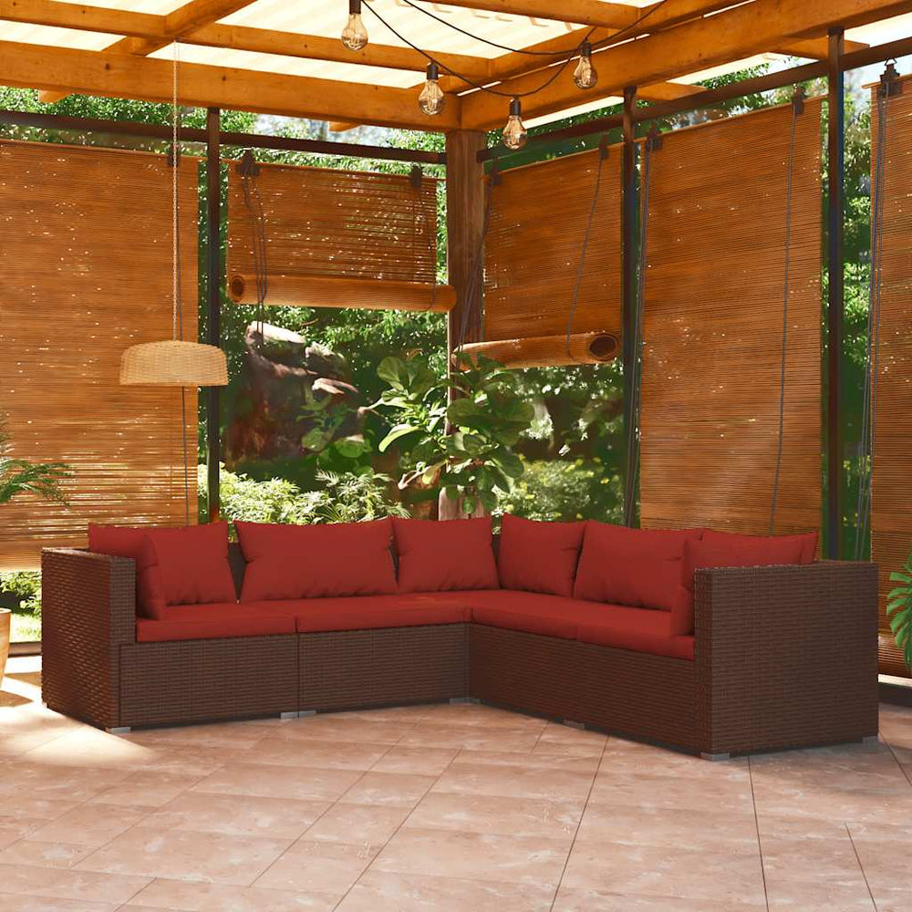 vidaXL Salon de jardin 5 pcs avec coussins résine tressée Marron