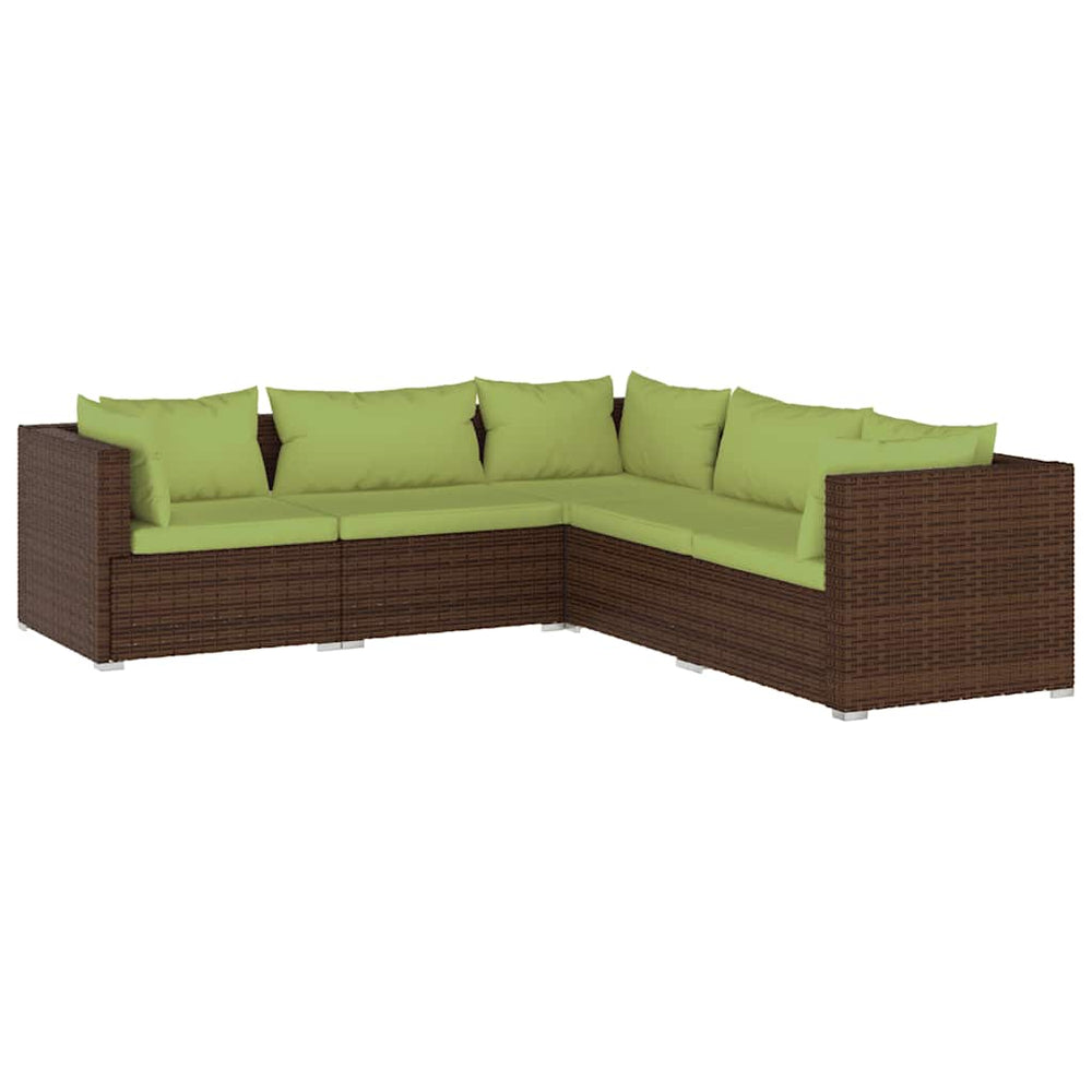 vidaXL Salon de jardin 5 pcs avec coussins résine tressée Marron