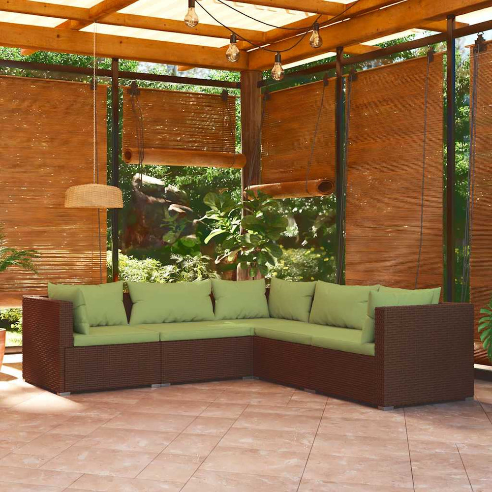 vidaXL Salon de jardin 5 pcs avec coussins résine tressée Marron