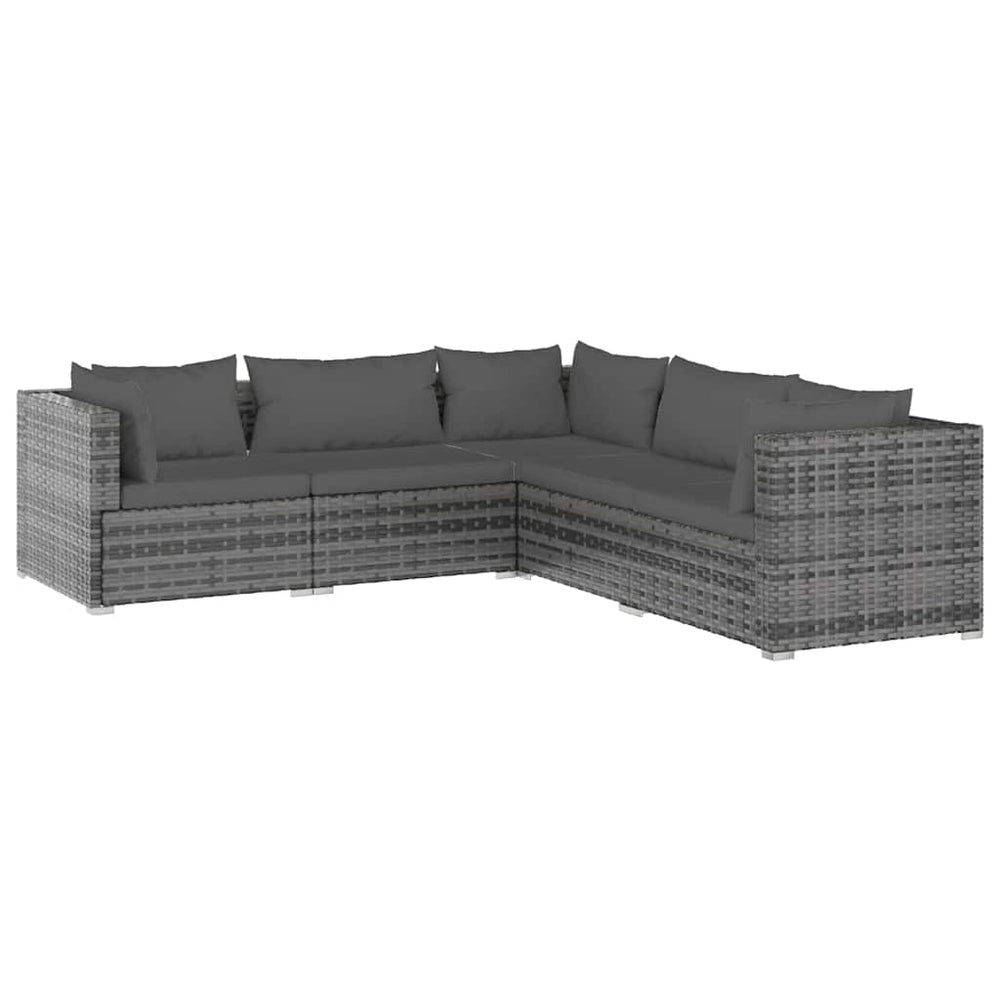vidaXL Salon de jardin 5 pcs avec coussins résine tressée Gris