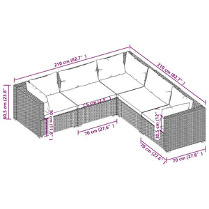 5-tlg. Garten-Lounge-Set mit Kissen Poly Rattan Grau