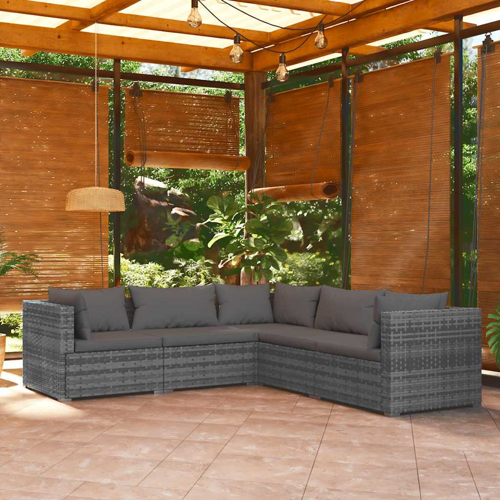 vidaXL Salon de jardin 5 pcs avec coussins résine tressée Gris