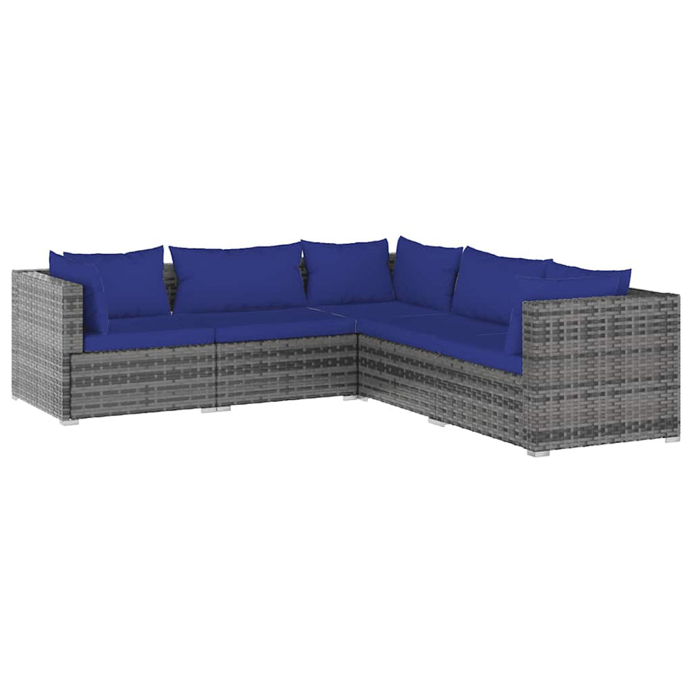 vidaXL Salon de jardin 5 pcs avec coussins résine tressée Gris
