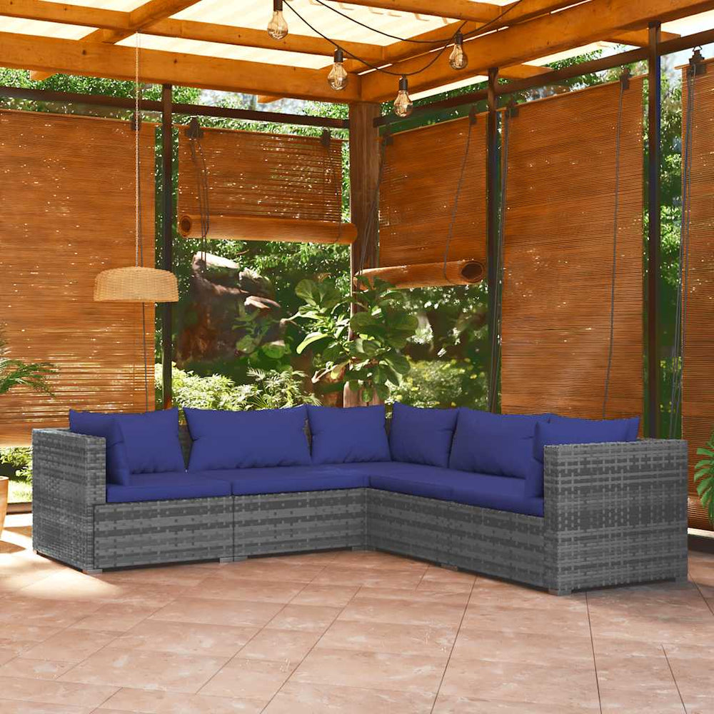 vidaXL Salon de jardin 5 pcs avec coussins résine tressée Gris