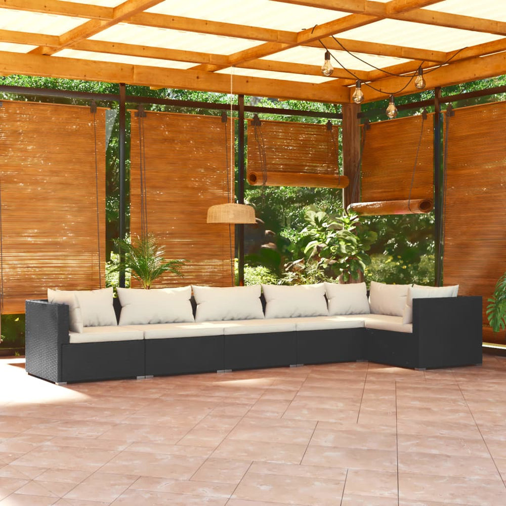vidaXL Salon de jardin 6 pcs avec coussins résine tressée noir