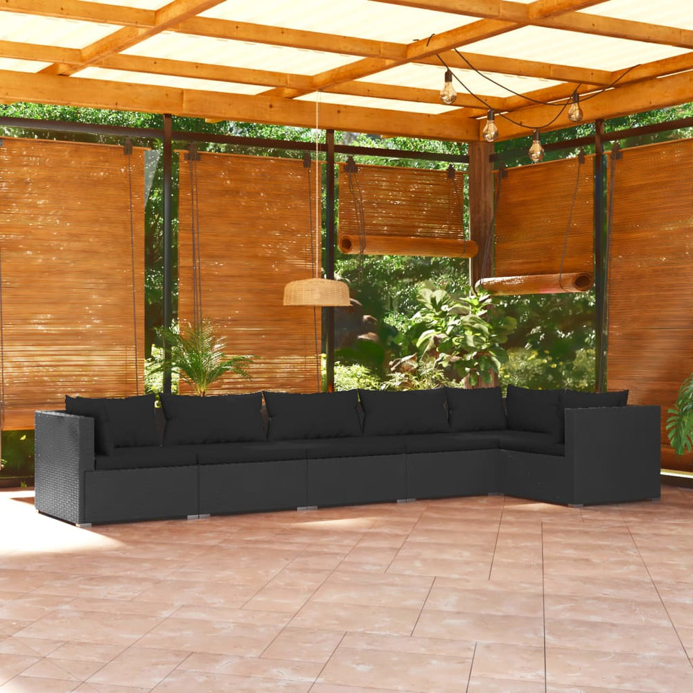 vidaXL Salon de jardin 6 pcs avec coussins résine tressée noir