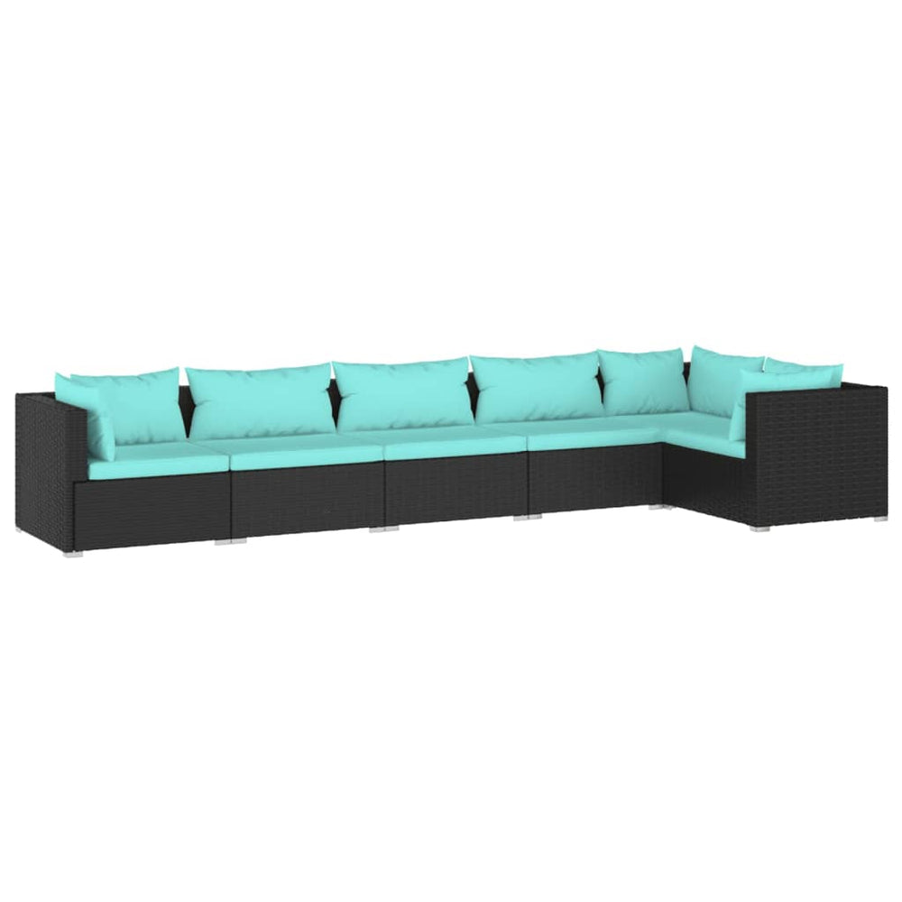 vidaXL Salon de jardin 6 pcs avec coussins résine tressée noir