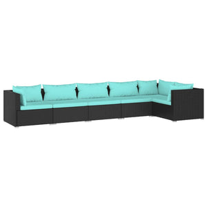 6-tlg. Garten-Lounge-Set mit Kissen Poly Rattan Schwarz