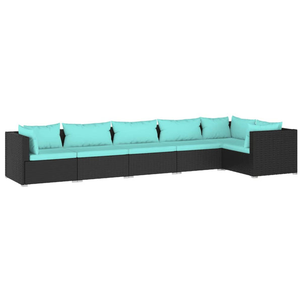 6-tlg. Garten-Lounge-Set mit Kissen Poly Rattan Schwarz