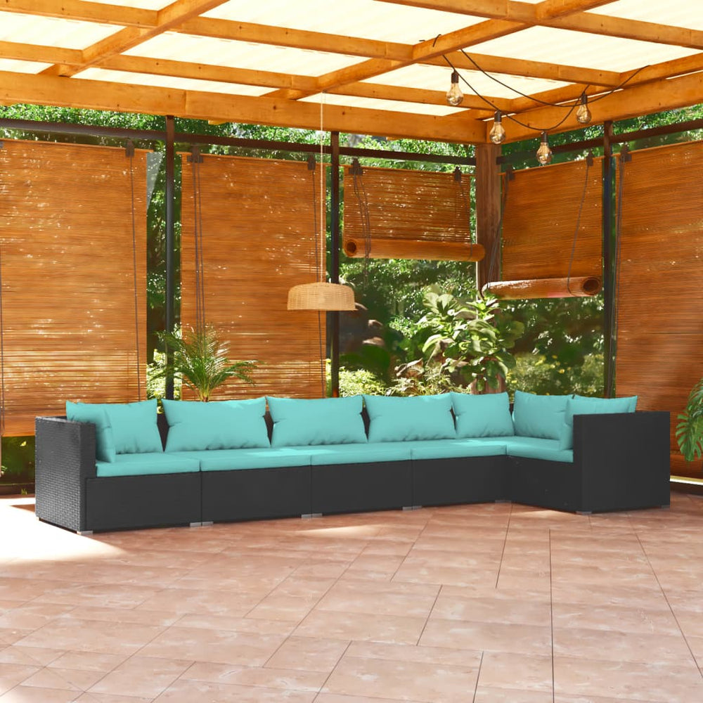 vidaXL Salon de jardin 6 pcs avec coussins résine tressée noir