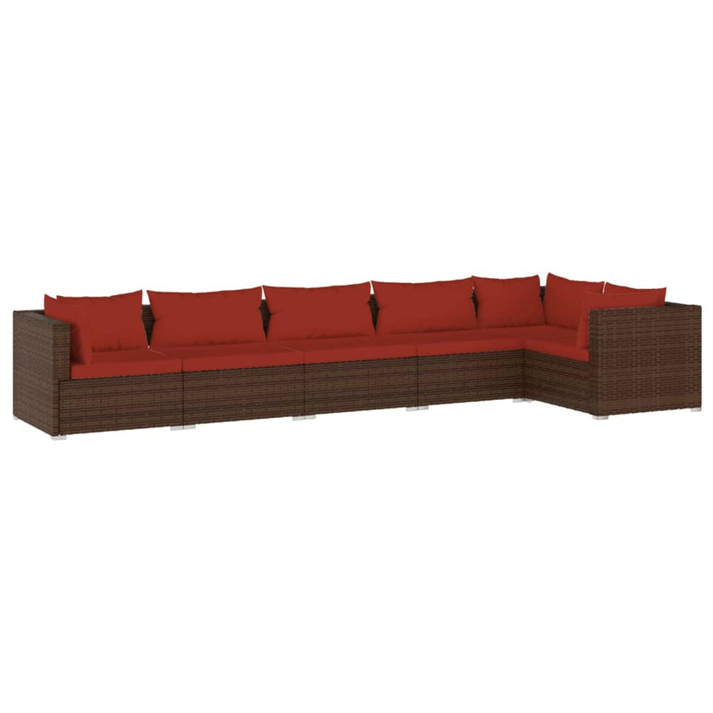 vidaXL Salon de jardin 6 pcs avec coussins résine tressée Marron