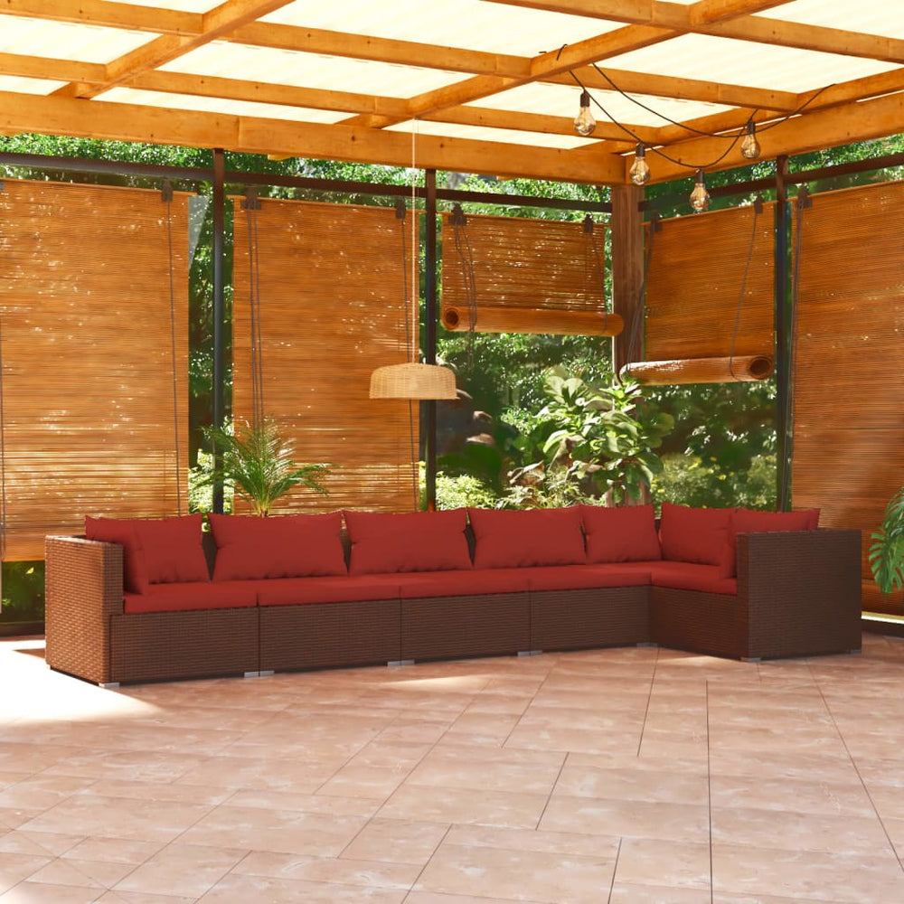 vidaXL Salon de jardin 6 pcs avec coussins résine tressée Marron