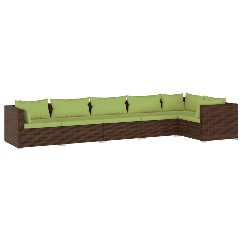 vidaXL Salon de jardin 6 pcs avec coussins résine tressée Marron