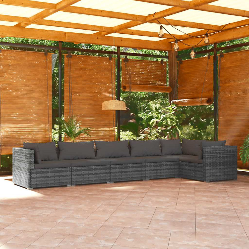 vidaXL Salon de jardin 6 pcs avec coussins résine tressée gris