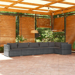 6-tlg. Garten-Lounge-Set mit Kissen Poly Rattan Grau