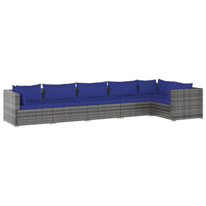 6-tlg. Garten-Lounge-Set mit Kissen Poly Rattan Grau