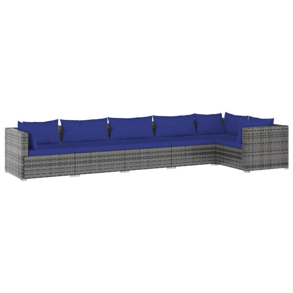 6-tlg. Garten-Lounge-Set mit Kissen Poly Rattan Grau