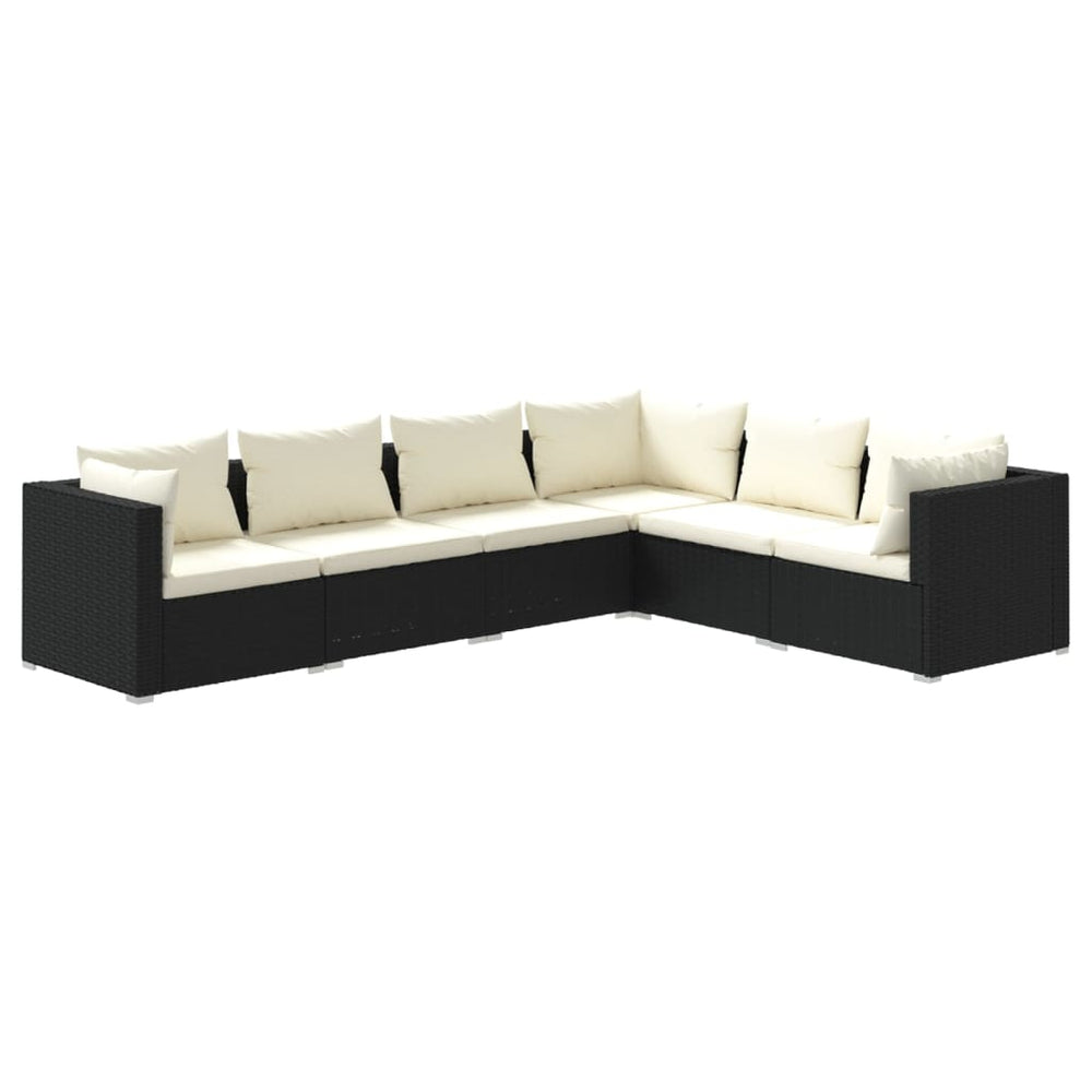 vidaXL Salon de jardin 6 pcs avec coussins résine tressée noir