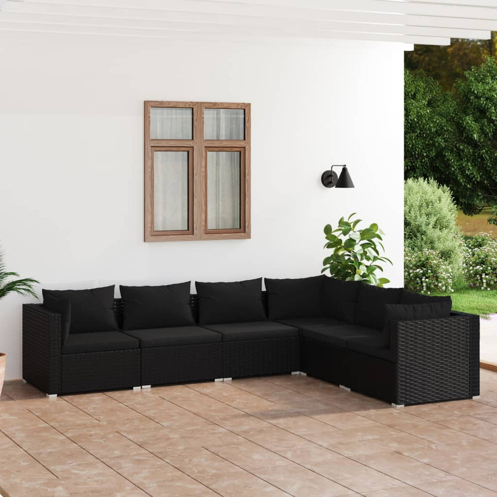 vidaXL Salon de jardin 6 pcs avec coussins résine tressée noir