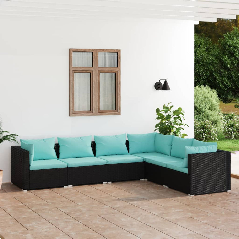 vidaXL Salon de jardin 6 pcs avec coussins résine tressée noir