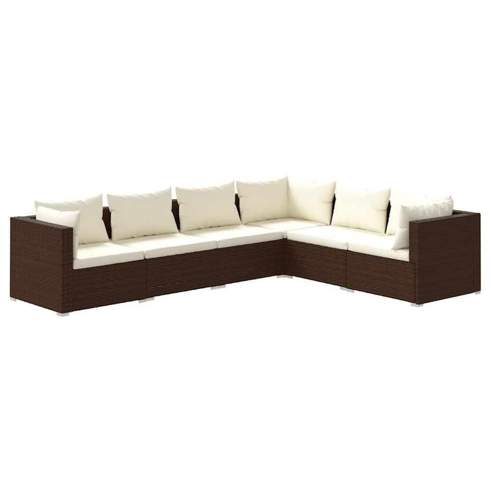vidaXL Salon de jardin 6 pcs avec coussins résine tressée marron