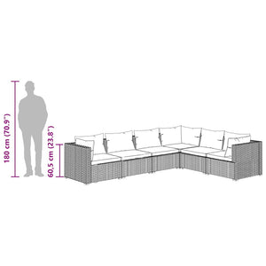 6-tlg. Garten-Lounge-Set mit Kissen Poly Rattan Braun