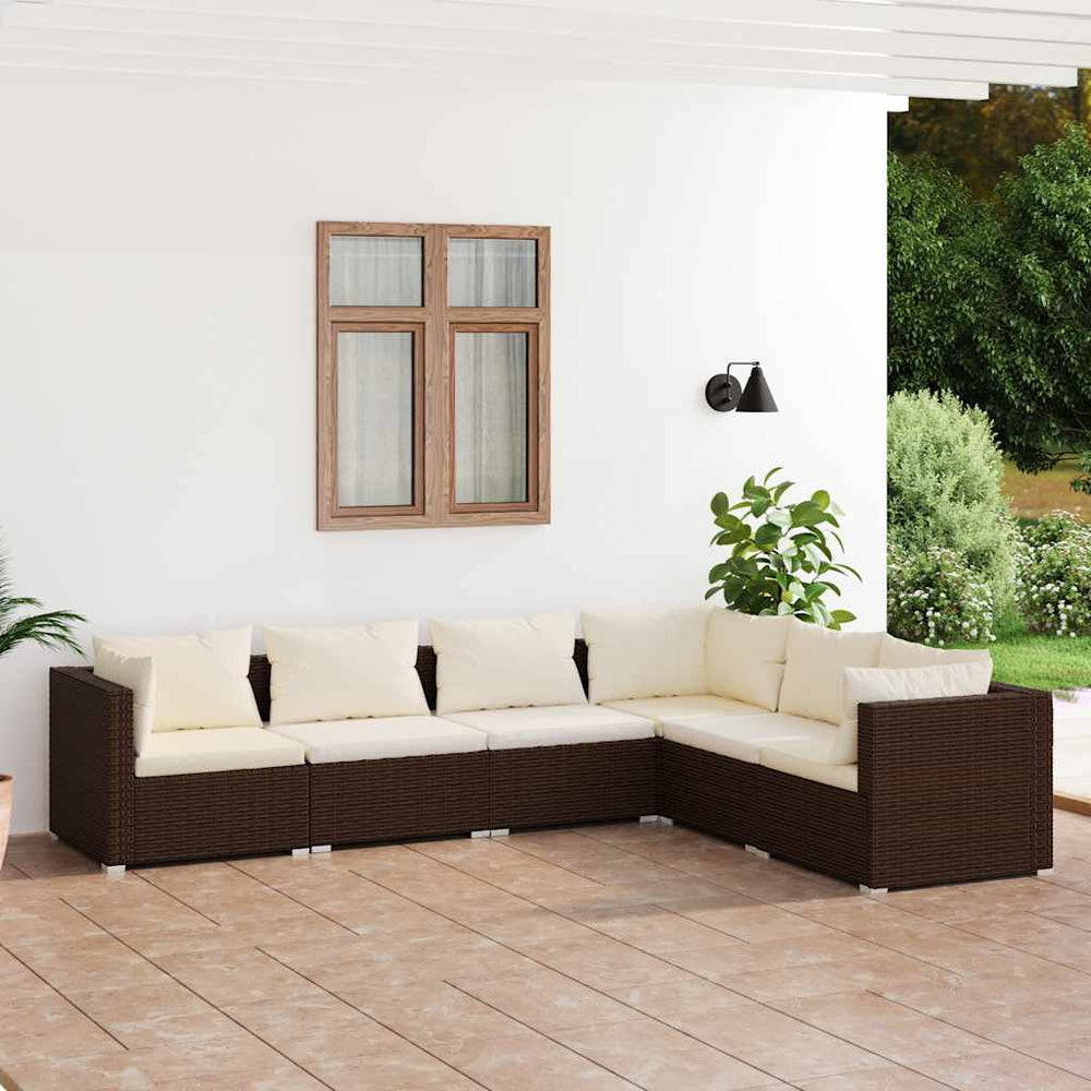 vidaXL Salon de jardin 6 pcs avec coussins résine tressée marron