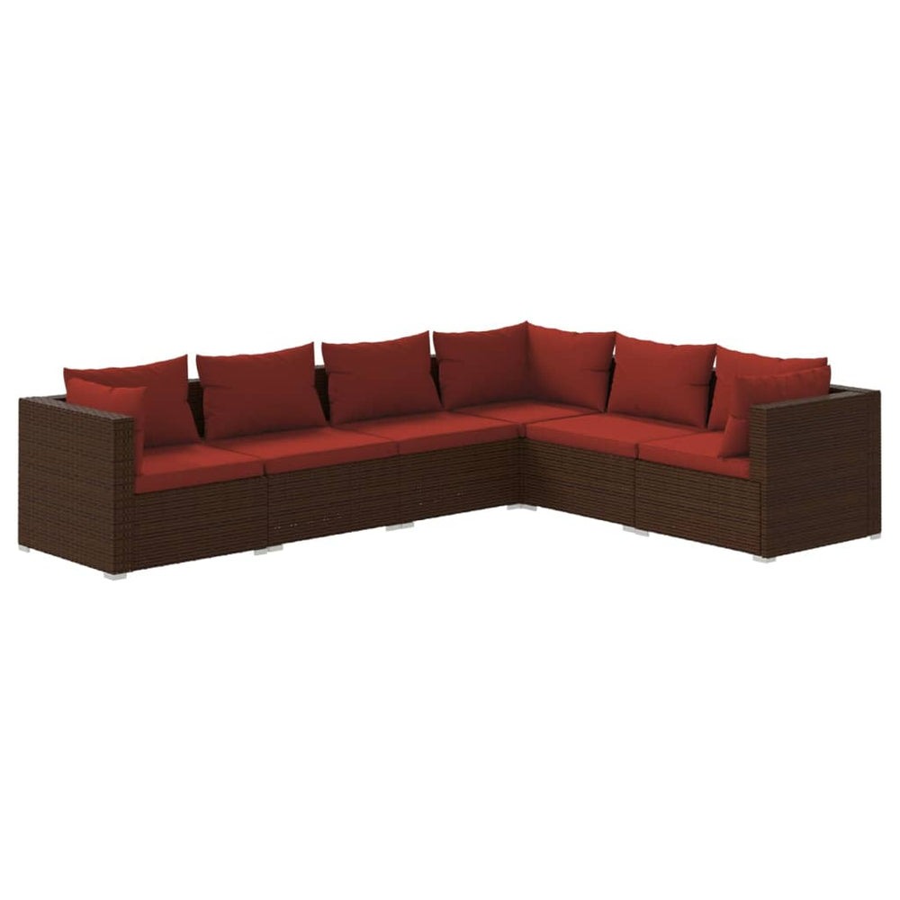 vidaXL Salon de jardin 6 pcs avec coussins résine tressée Marron