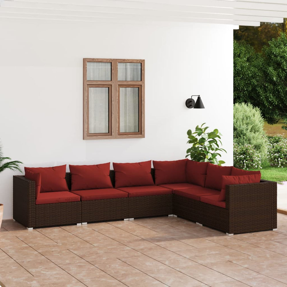 vidaXL Salon de jardin 6 pcs avec coussins résine tressée Marron