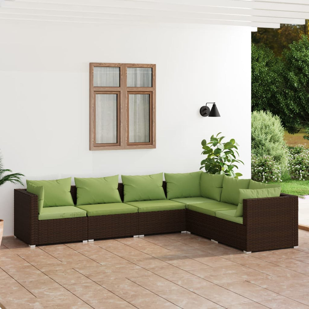 vidaXL Salon de jardin 6 pcs avec coussins résine tressée Marron