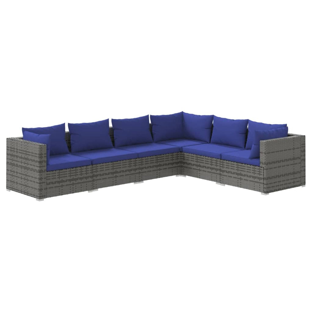 vidaXL Salon de jardin 6 pcs avec coussins résine tressée gris