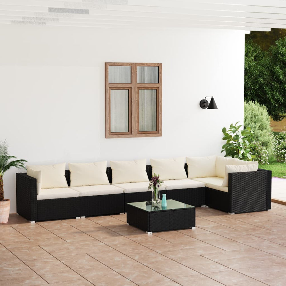 vidaXL Salon de jardin 7 pièces avec coussins résine tressée noir