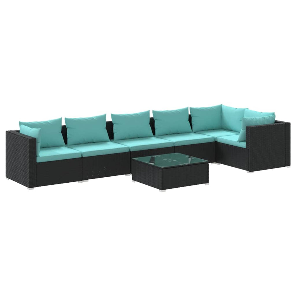 vidaXL Salon de jardin 7 pièces avec coussins résine tressée noir