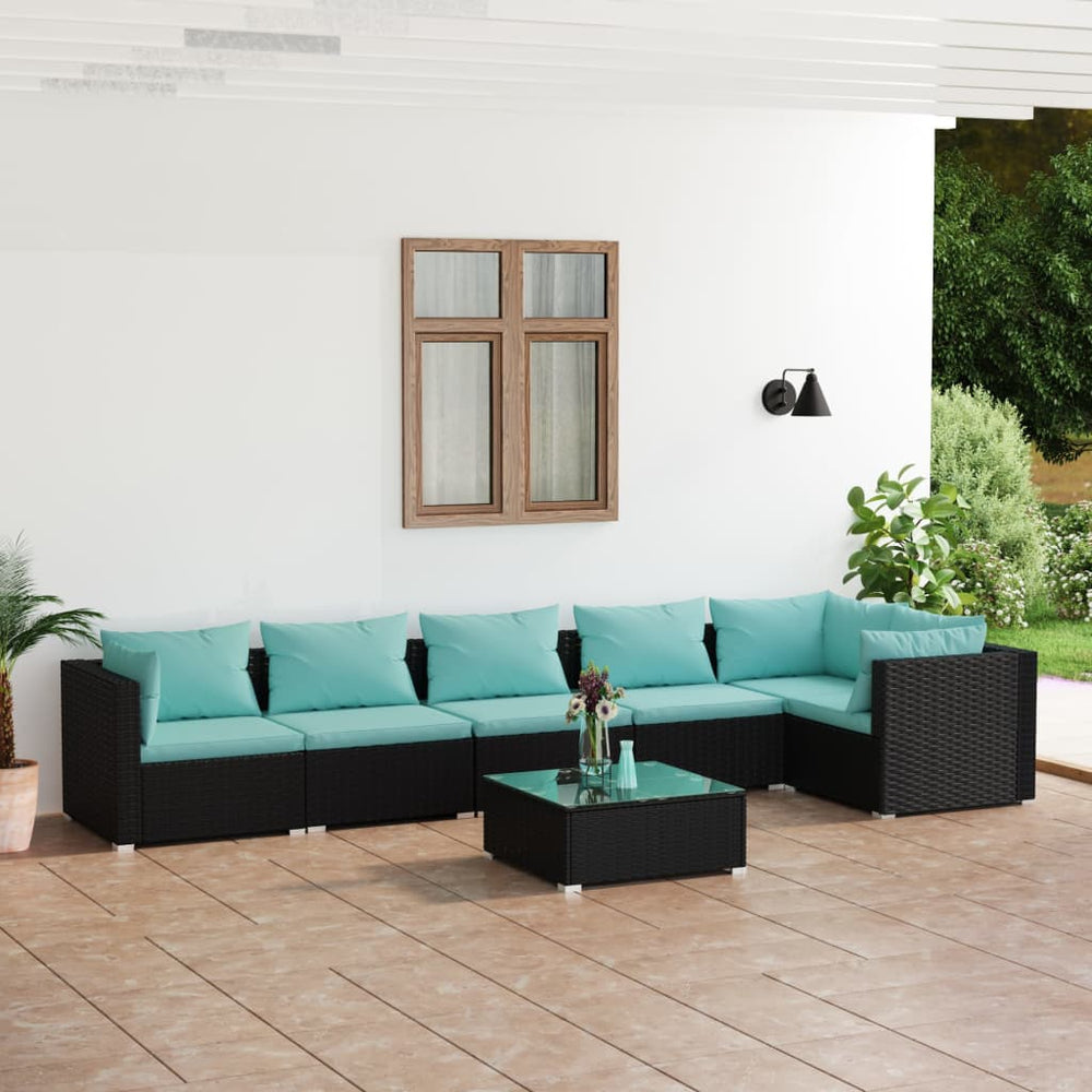 vidaXL Salon de jardin 7 pièces avec coussins résine tressée noir