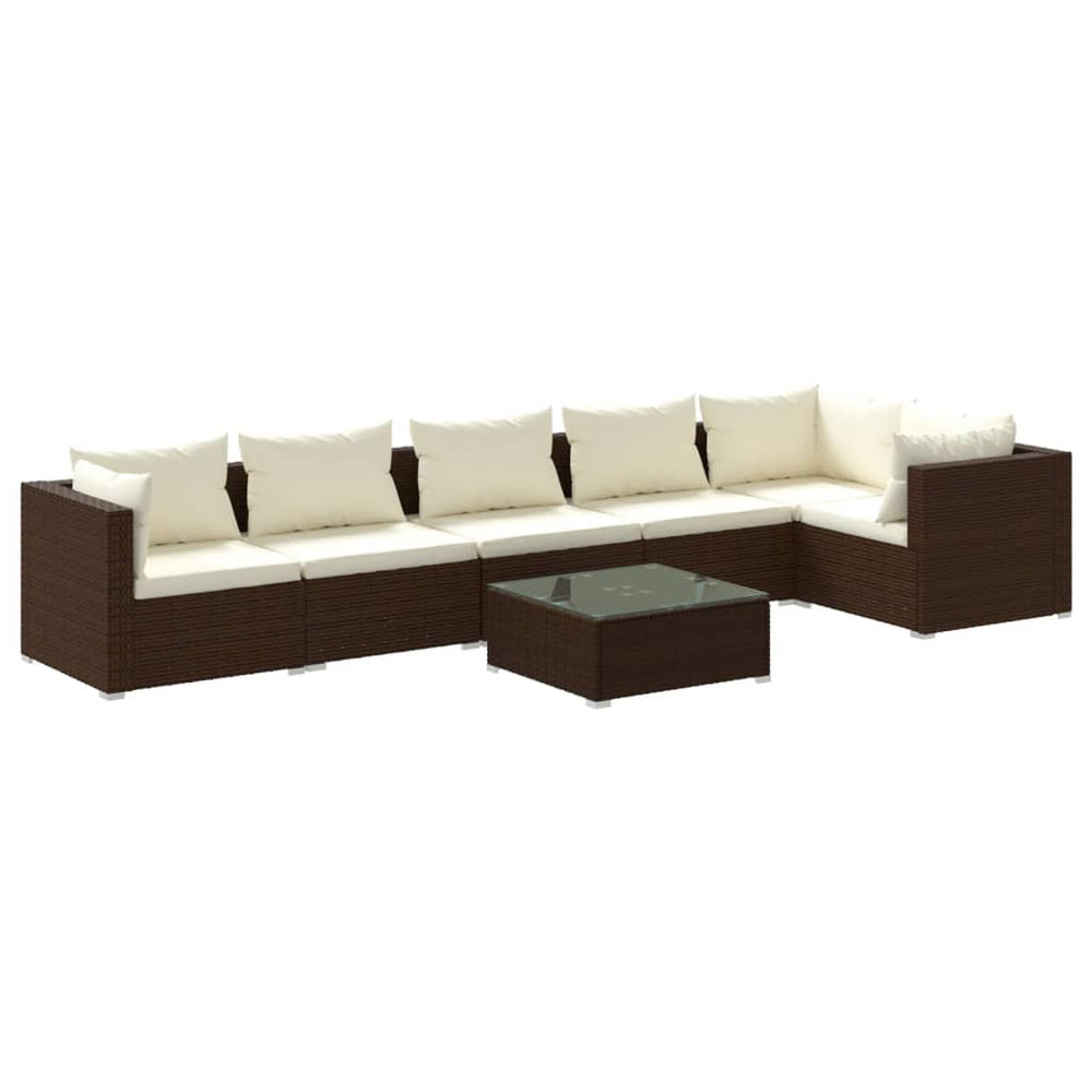 vidaXL Salon de jardin 7 pcs avec coussins résine tressée marron