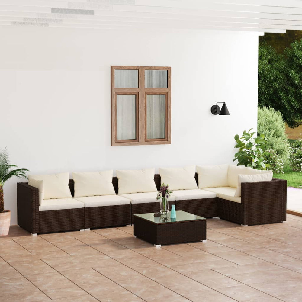 vidaXL Salon de jardin 7 pcs avec coussins résine tressée marron