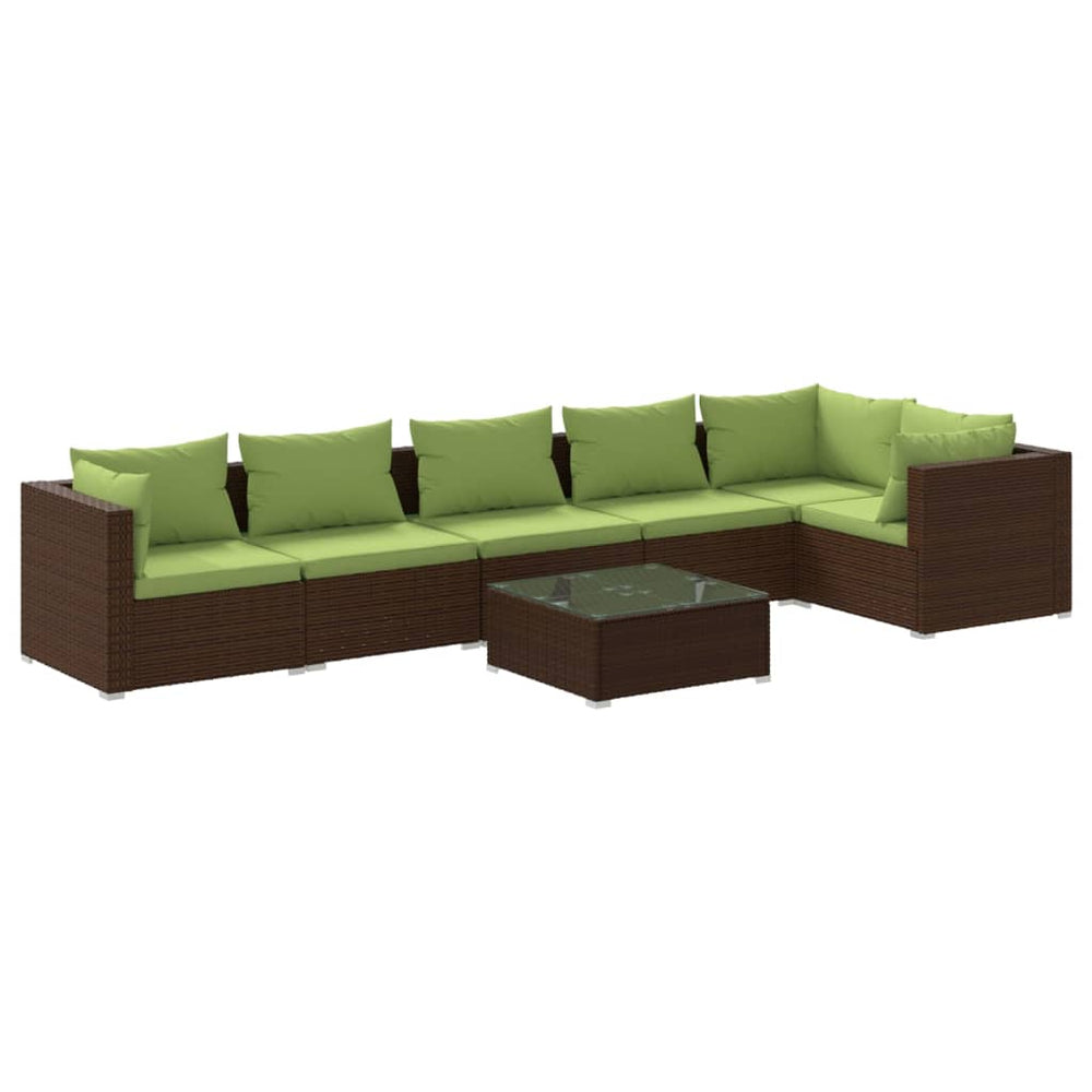 vidaXL Salon de jardin 7 pcs avec coussins résine tressée marron