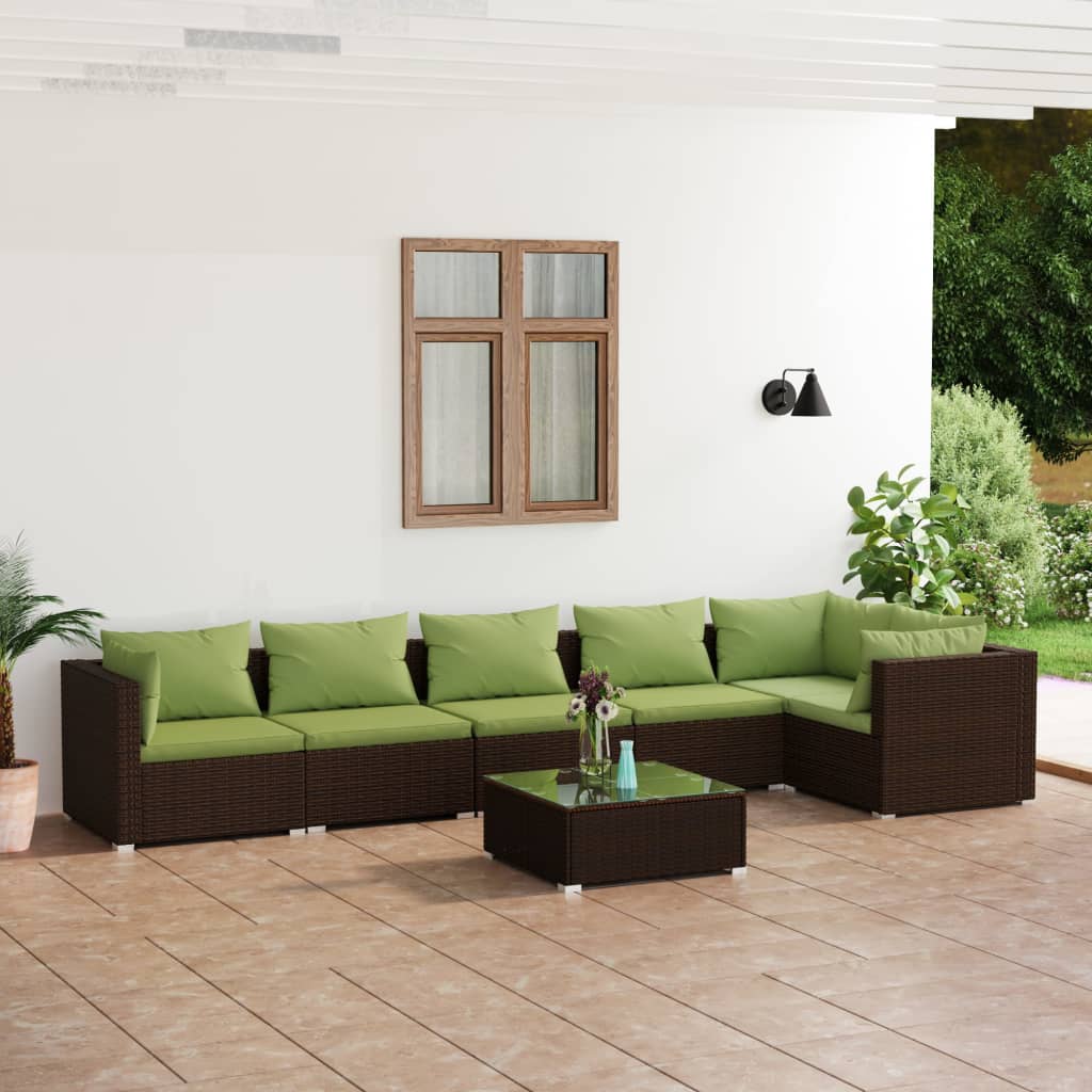 7-tlg. Garten-Lounge-Set mit Kissen Poly Rattan Braun