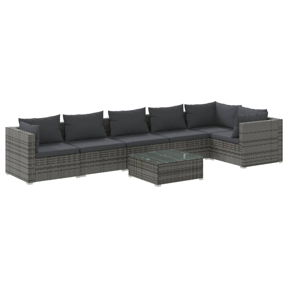 vidaXL Salon de jardin 7 pcs avec coussins résine tressée gris