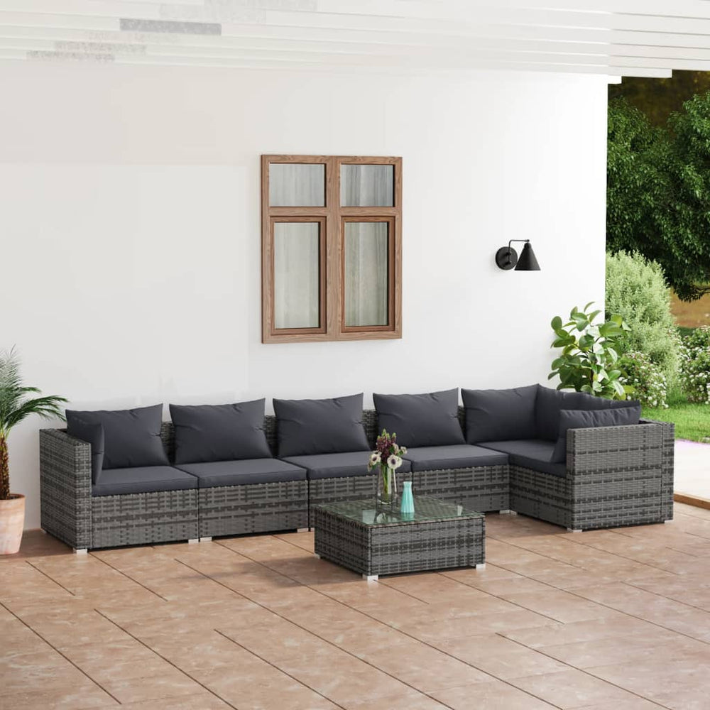 vidaXL Salon de jardin 7 pcs avec coussins résine tressée gris