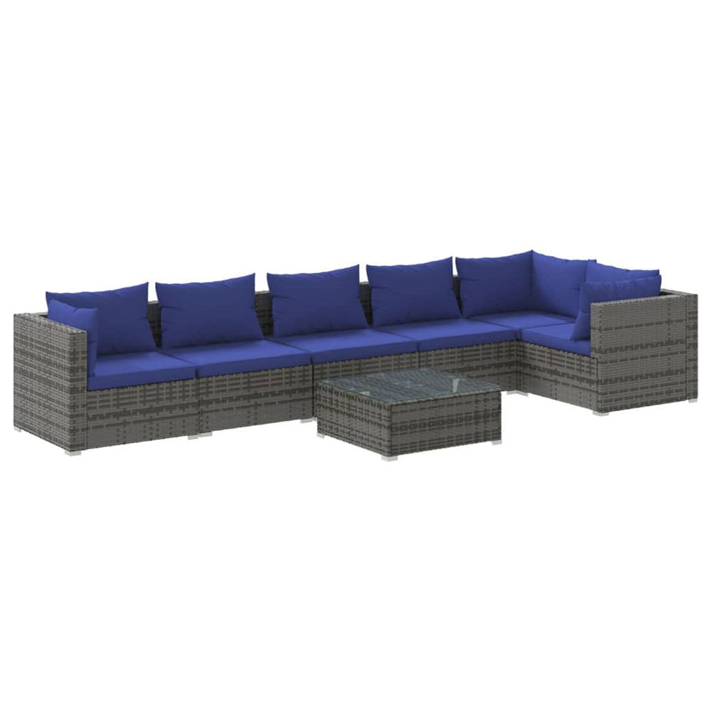 vidaXL Salon de jardin 7 pcs avec coussins résine tressée gris