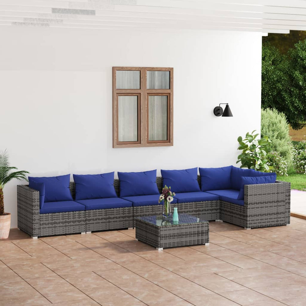 vidaXL Salon de jardin 7 pcs avec coussins résine tressée gris